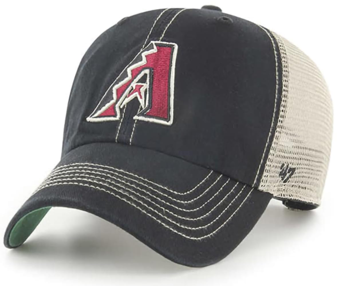 47 MLB Trawler Primary Logo Team Color Mesh Trucker Clean Up Adjustable Hat, Adult One Size Fits All - Arizona Diamondbacks Black