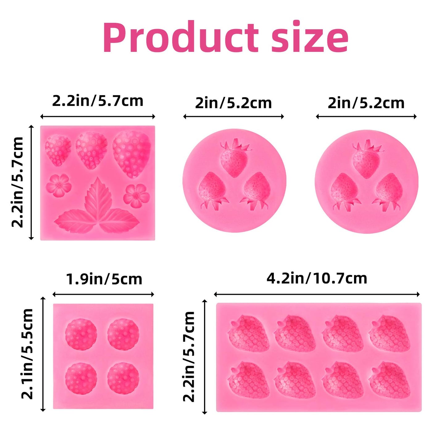 5 Pcs 3D Strawberry Baking Mold DIY Silicone Fruit Fondant Chocolate Mold for Cupcake Shortcake Cake Topper Decoration Candy Jelly Clay