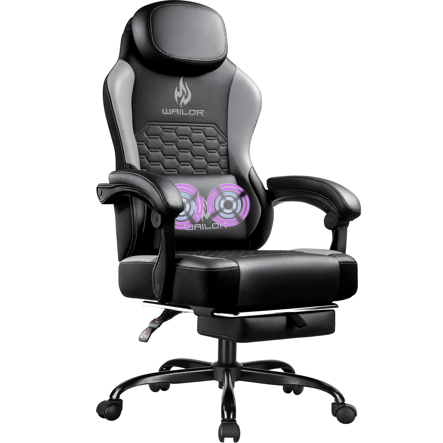 WAILOR Gaming Chair with Massage and Packet Spring Cushion,Ergonomic Gamer Chairs for Adults with Footrest 300lbs,High Back Gamer Leather Chair with Headrest and Lumbar Support