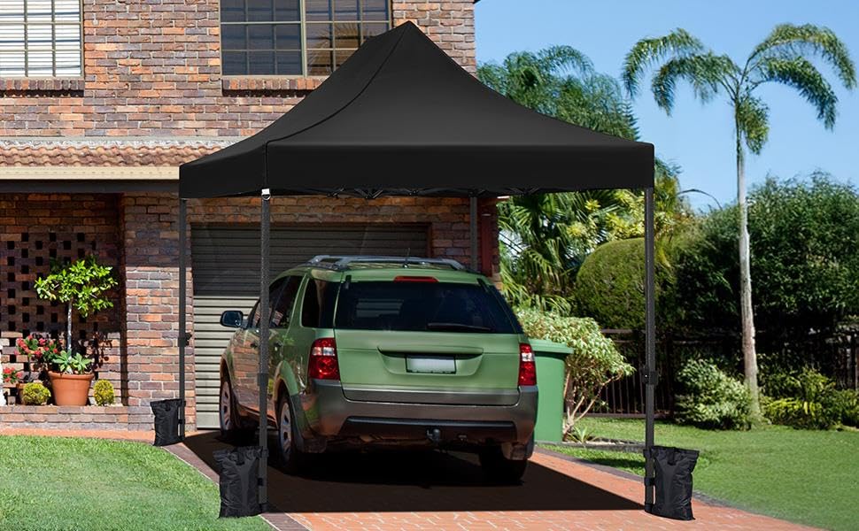 Yaheetech Heavy Duty Pop Up Canopy Tent, 10x15 Commercial Instant Shelter Tent, Outdoor Adjustable Canopy with Wheeled Bag, 4 Sandbags & 8 Stakes, Black