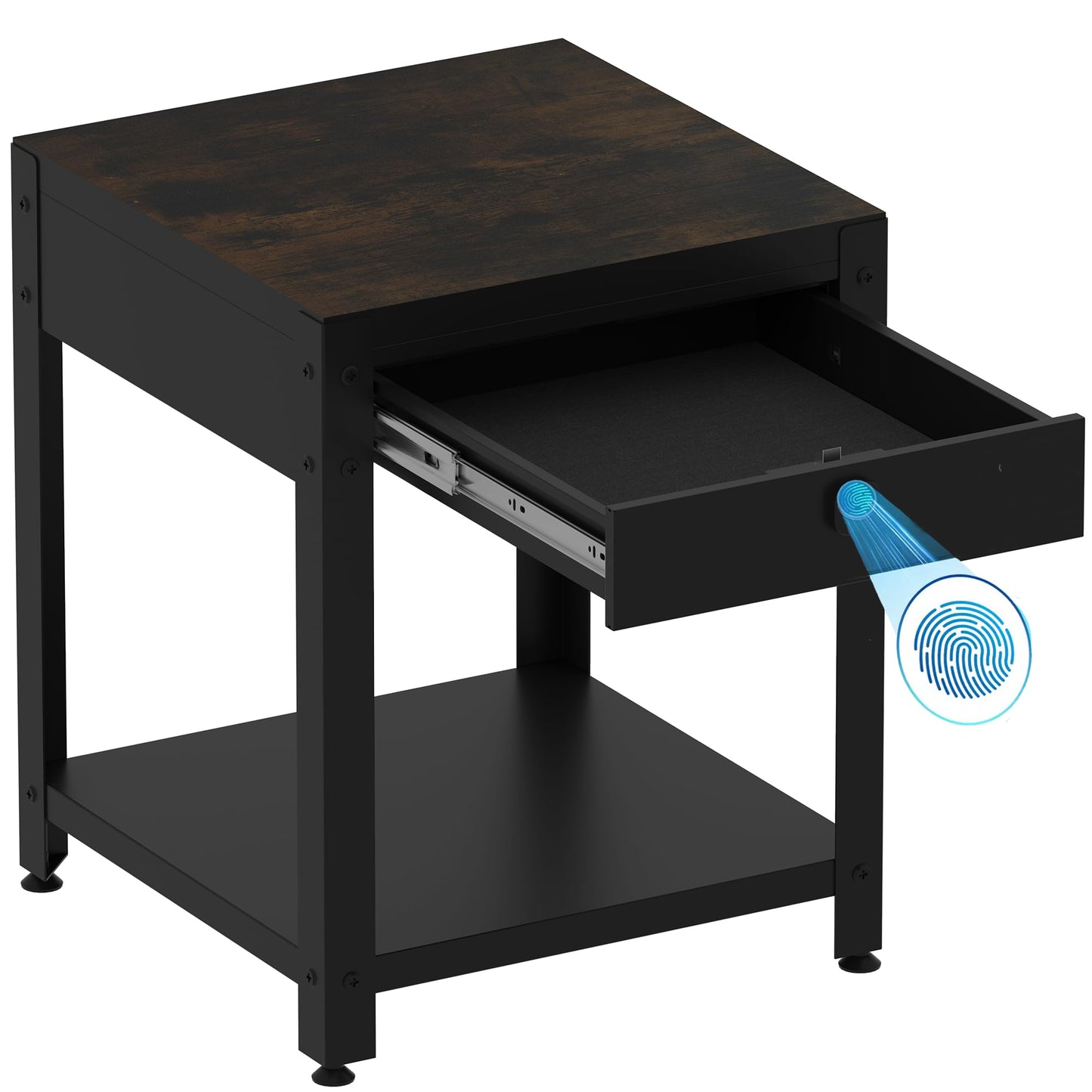 VUYSUYVY Night Stand with Gun Drawer Fingerprint Lockable Gun Storage Safe Cabinet Bedside Tables Wood Sofa End Side Table Nightstand Gun Safe with Hidden Compartments for Bedroom Living Room (Wood)
