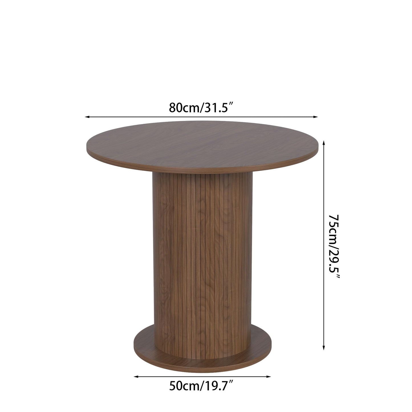 31.5 inch Round Dining Table for 2, Modern Farmhouse Kitchen Table, Small Circle Dining Tables with Wood Strip Base for Kitchen Living Room (Walnut)