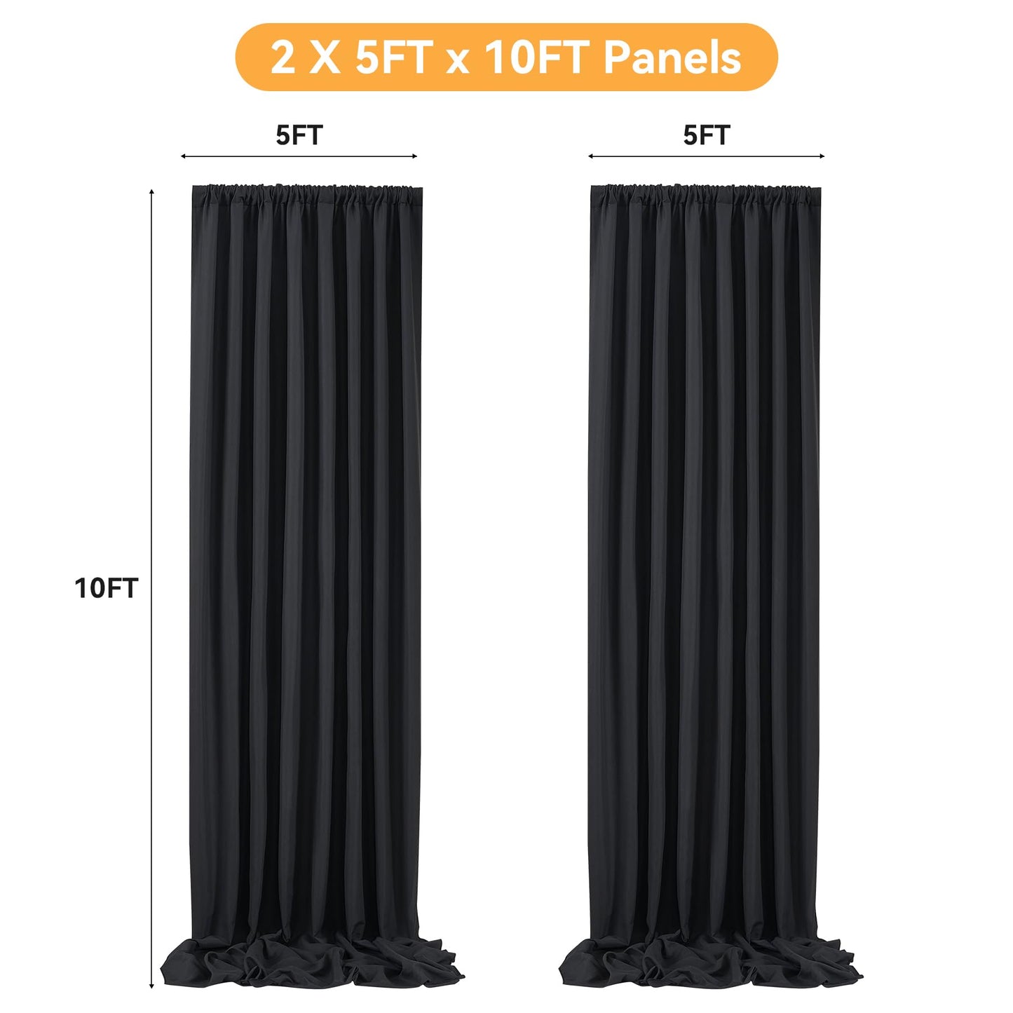 10x10FT Black Backdrop Curtains for Party, 2 Panels 5x10FT Thick Polyester Backdrop Drapes, Wrinkle Resistant Photography Background Drapes for Wedding Birthday Home Decoration