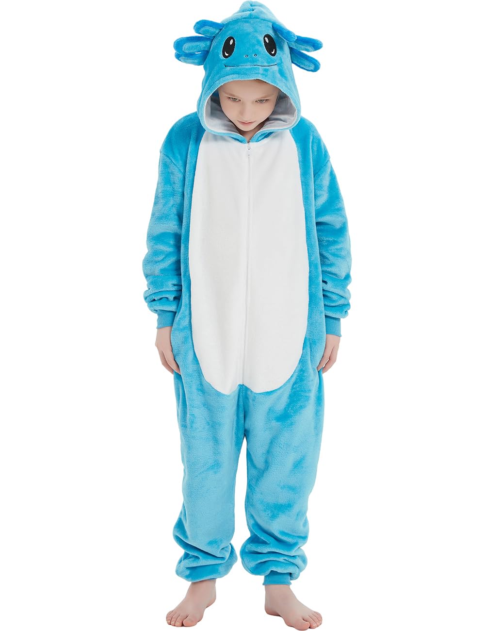 ABENCA Axolotl Onesie Kids Costume Animal Girls One Piece Pajamas Cosplay Halloween Christmas.Blue Axolotl.130