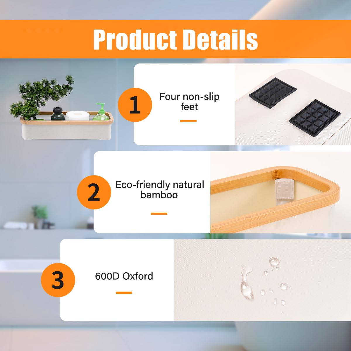 WOOHA Bamboo Toilet Paper Organizer - Collapsible Basket for Bathroom Tissue Storage (White, Small)