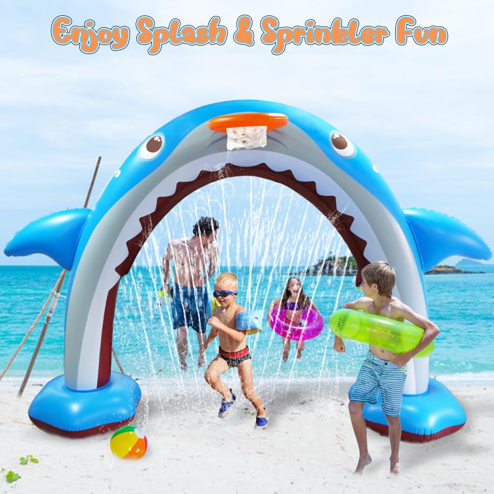 11Ft Inflatable Shark Sprinkler, Large Shark Arch Sprinkler Toys for Summer Outdoor Backyard Yard Lawn, Perfect Inflatable Shark Sprinkler Water Park Toy Games for Boys Girls