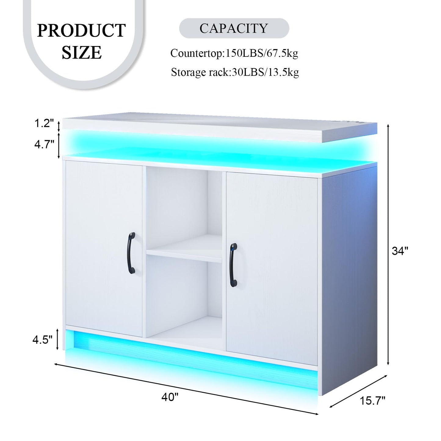 4 EVER WINNER White Buffet Cabinet with Storage, Bar Cabinet with Led Lights and Power Outlet, Floating Coffee Station with Adjustable Shelves, Modern Sideboard Cabinets for Kitchen, Dining Room