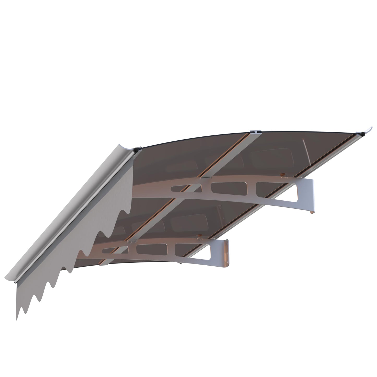 59"x34" Awning for Door Entrance, Solid Polycarbonate Window Door Awnings Exterior with Aluminum Brackets and Valance, Entry Door Awning Canopy for for Wooden Wall House, Brown