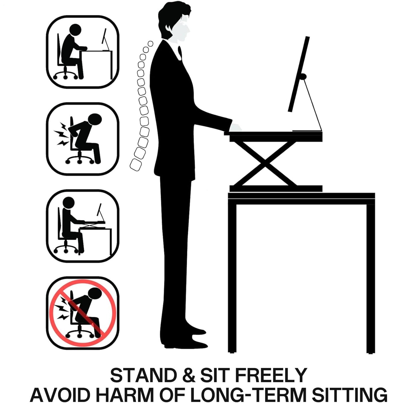 37 Inch Standing Desk Converter - Manual Pneumatic Spring, Two Monitor Stable Standing Desk Converter,5.9” To 18.8” Height Adjustable Laptop Workstation With Keyboard Tray For Home, Company(Log Color)
