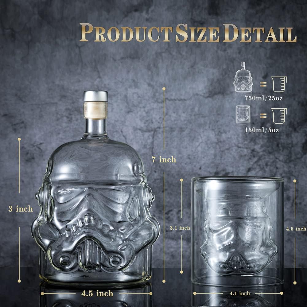 Whiskey Decanter Set Transparent Creative with 4 Glasses,Whiskey Flask Carafe Decanter with 4 Whiskey Stones and Tong,Whiskey Carafe,Glasses for Brandy,Scotch,Vodka,Gifts for Dad,Husband,Boyfriend