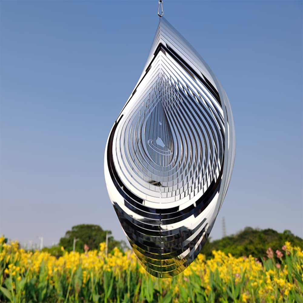 Wind Spinner 3D Water Droplets Shape Highly Reflective Stainless Steel Metal Outdoor Garden Decor,Decorations to Scare Away Yard Birds12in