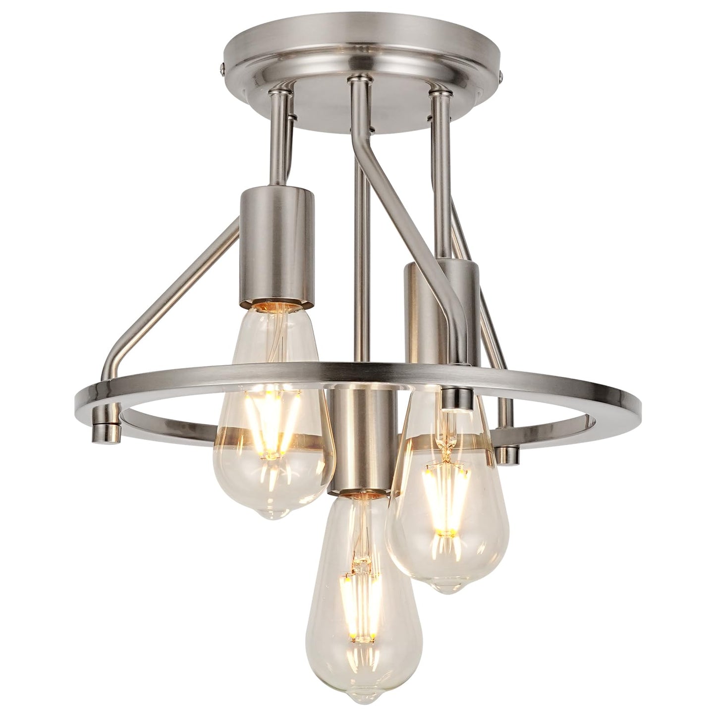 WILON Brushed Nickel Semi Flush Mount Ceiling Light - 3-Light Ceiling Light Fixtures Farmhouse Kitchen Light Industrial Hallway Light Fixtures E26 Socket Ceiling Lamp for Hallway Kitchen Foyer