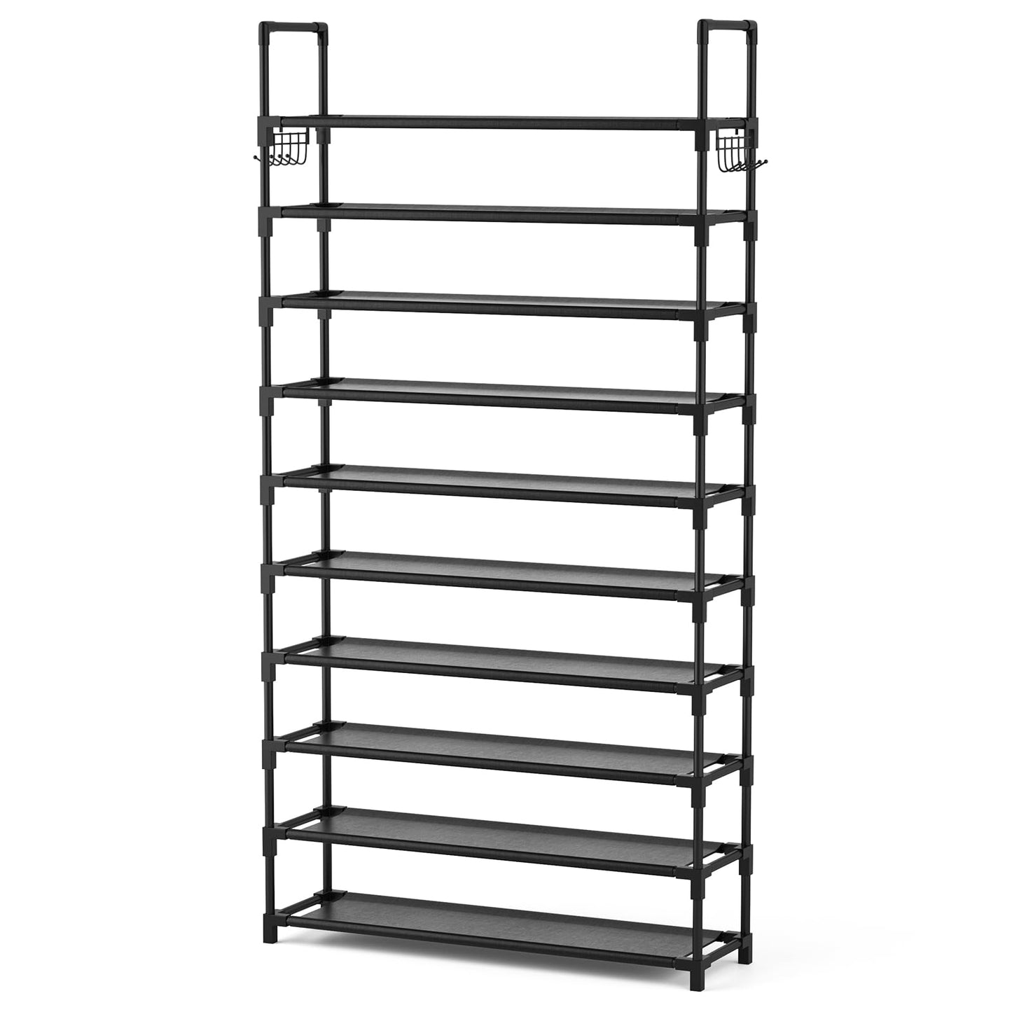 VTRIN 10-Tier Shoe Rack - Large Capacity 50 Pair Organizer with Two Hooks - Sturdy Metal Shoe Shelf for Entryway, Closet, Bedroom