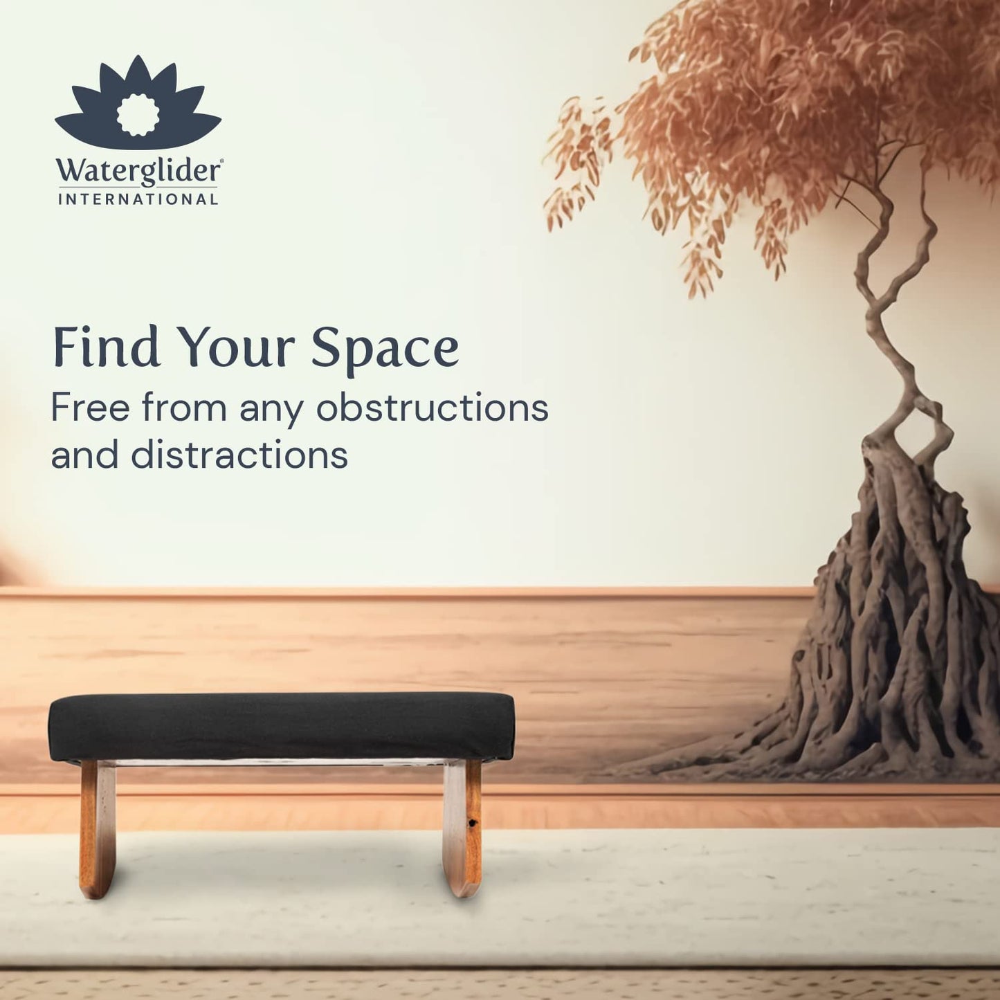 Waterglider International Meditation Bench (Zen Black), Seiza, Sustainable Acacia Wood with Curved Bottom Edges for The Perfect Posture, Meditation Stool, Prayer Bench, Meditation Chair, Yoga Stool