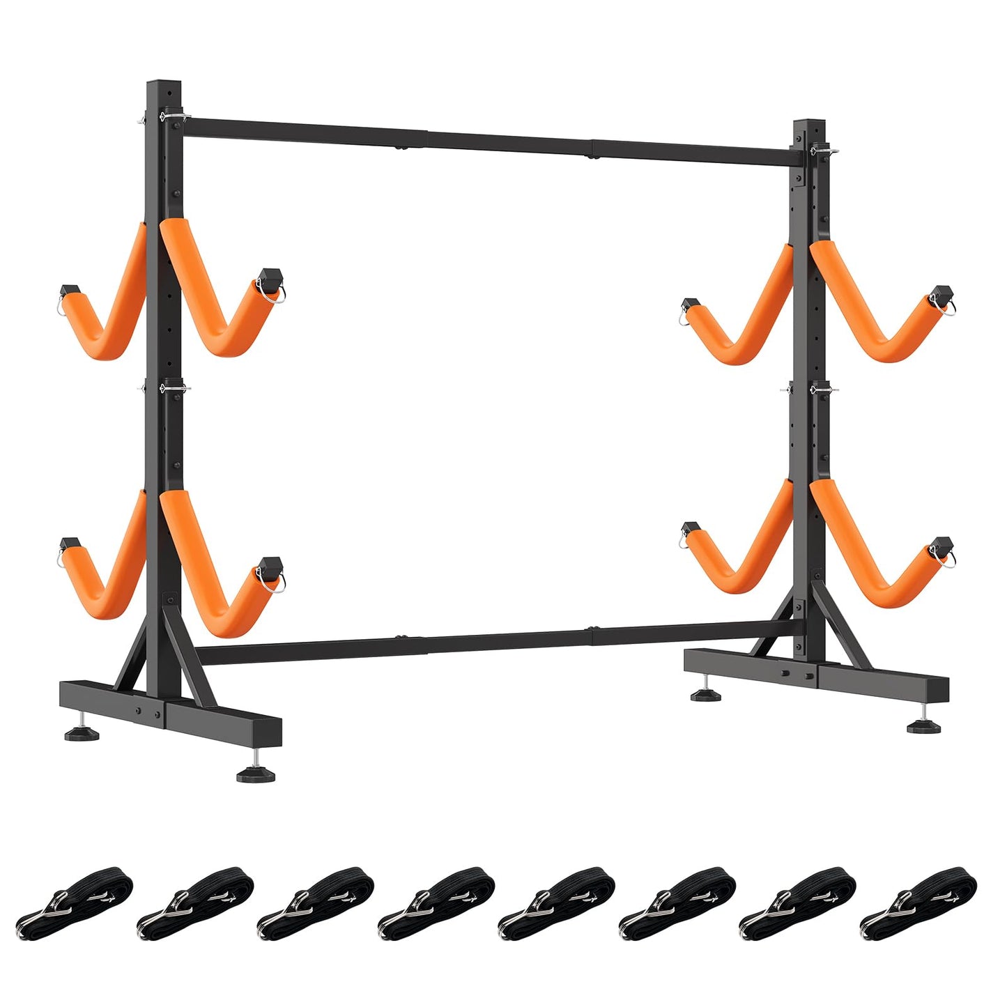 SPECRAFT Freestanding Kayak Storage Rack for 4 Kayaks, Adjustable Width Stand with Stable Base, 8 Elastic Ropes, EVA Tube Sleeves, for Indoor Outdoor Garage