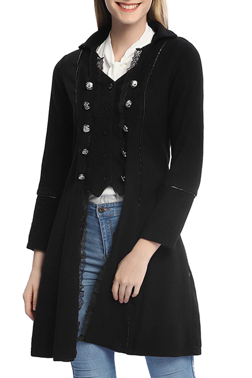 VNVNE Women's Gothic Steampunk Corset Halloween Costume Coat Victorian Tailcoat Jacket(M,Black)