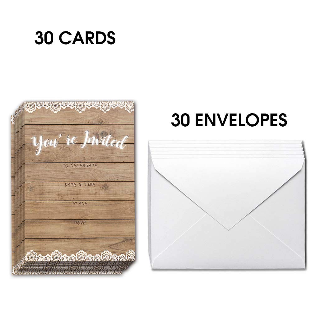 Wedding Invitations with Envelopes – Farmhouse Rustic Invitation for Wedding Couple,Bridal Shower, Engagement – 30 Cards With Envelopes