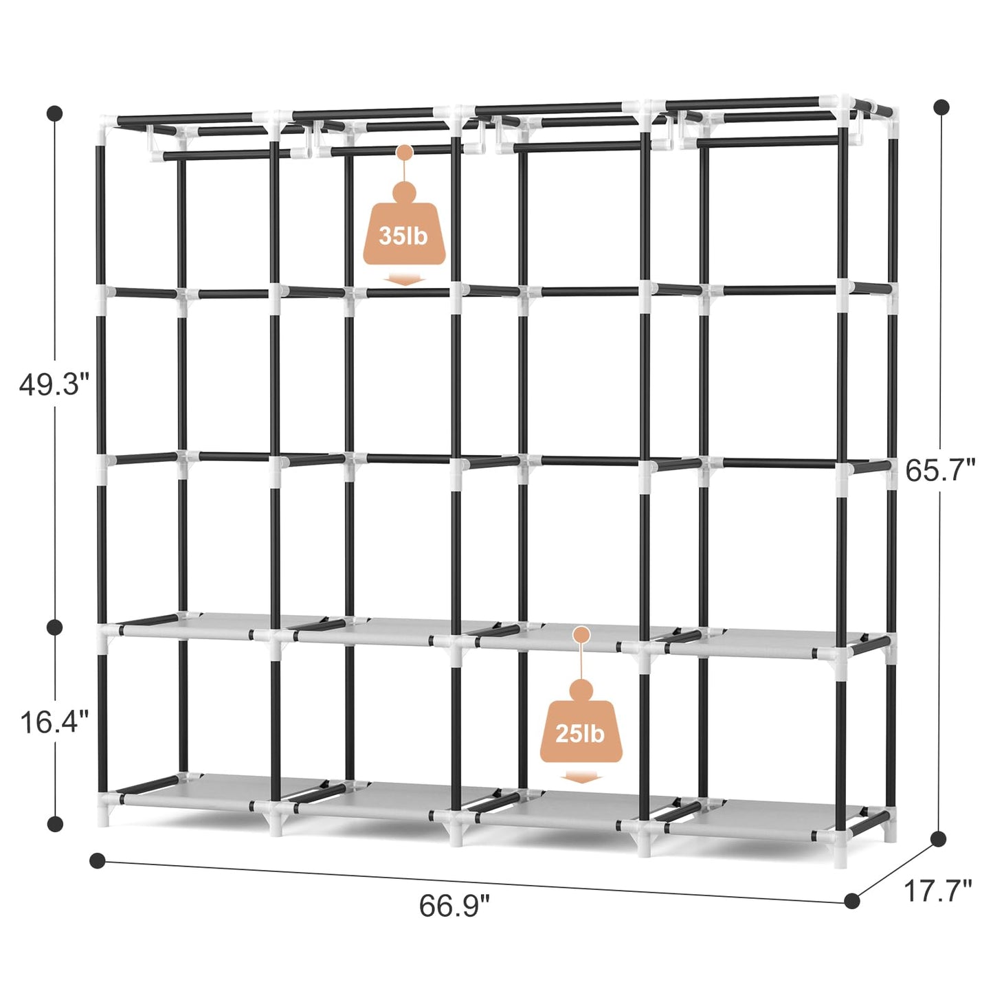 VTRIN Portable Closet for Hanging Clothes 67 Inch Wide Large Capacity Portable Wardrobe Closet with Cover, 4 Storage Shelves and 4 Hanging Rod Sturdy Free Standing Closet for Bedroom, Black