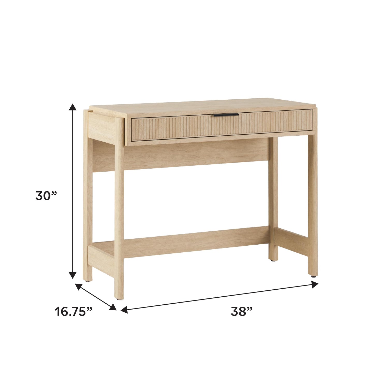 Walker Edison Transitional Office Design, Reeded Drawer Front Detail, Writing Desk with Drawer, Spacious Desktop, Complementary in Living Spaces, 38”W x 16.75”D x 30”H, Coastal Oak