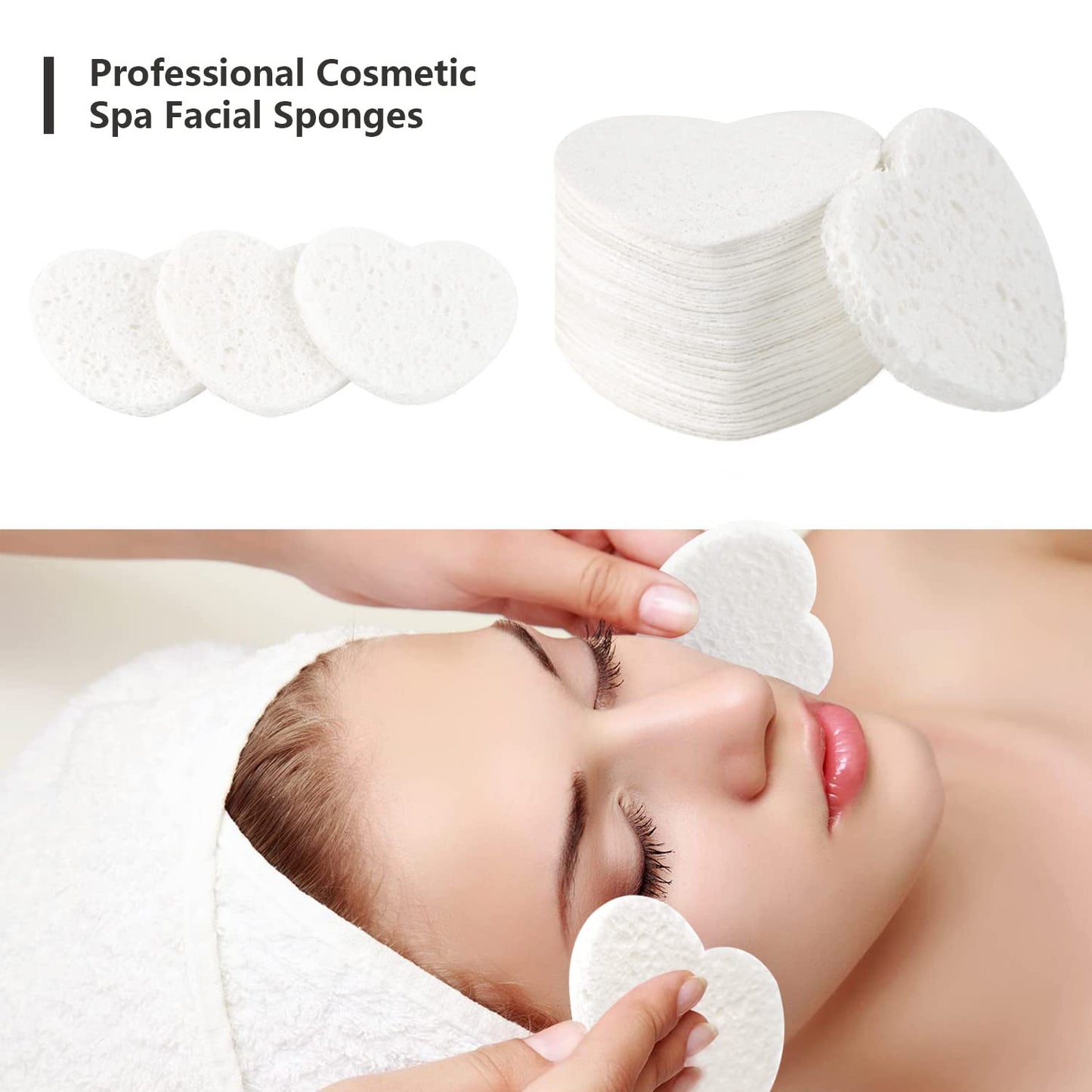 50-Count Facial Sponges Compressed, 100% Natural Cellulose Face Sponge Professional Cosmetic Spa Sponges for Face Cleansing, Exfoliating Mask, Makeup Removal for Travel and Home, White+Pink