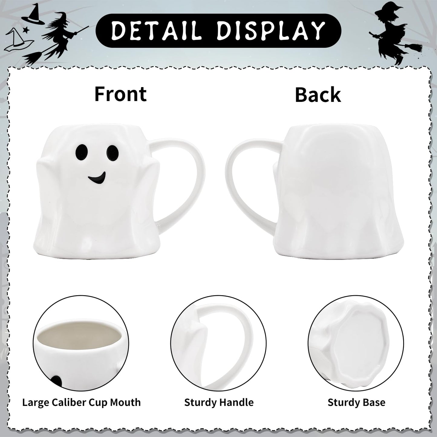 14 oz Halloween Ghost Coffee Mug - Cute Ceramic Ghost Pattern Ghostface Mug Coffee Cup Halloween Accessories Birthday Gifts for Kids Adult (white)