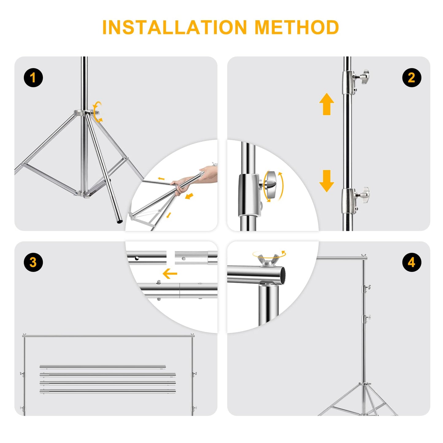 9.2 x 10 Ft Stainless Steel Backdrop Stand Heavy Duty, MSKIRA Adjustable Backdrop Stand Background Support System Kit for Photography, Parties, or Weddings with Clamps, Carry Bag