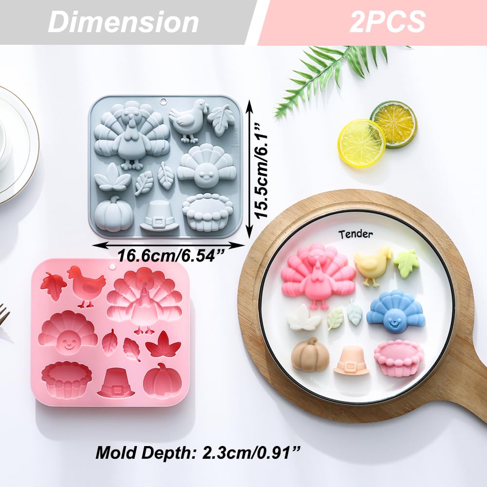 2 Pack Fall Thanksgiving Chocolate Molds Autumn Pumpkin Turkey Maple Leaves Silicone Molds Fall Candy Resin Baking Mold Soap Mold for Halloween Autumn Harvest Cupcake Cake Topper Décor