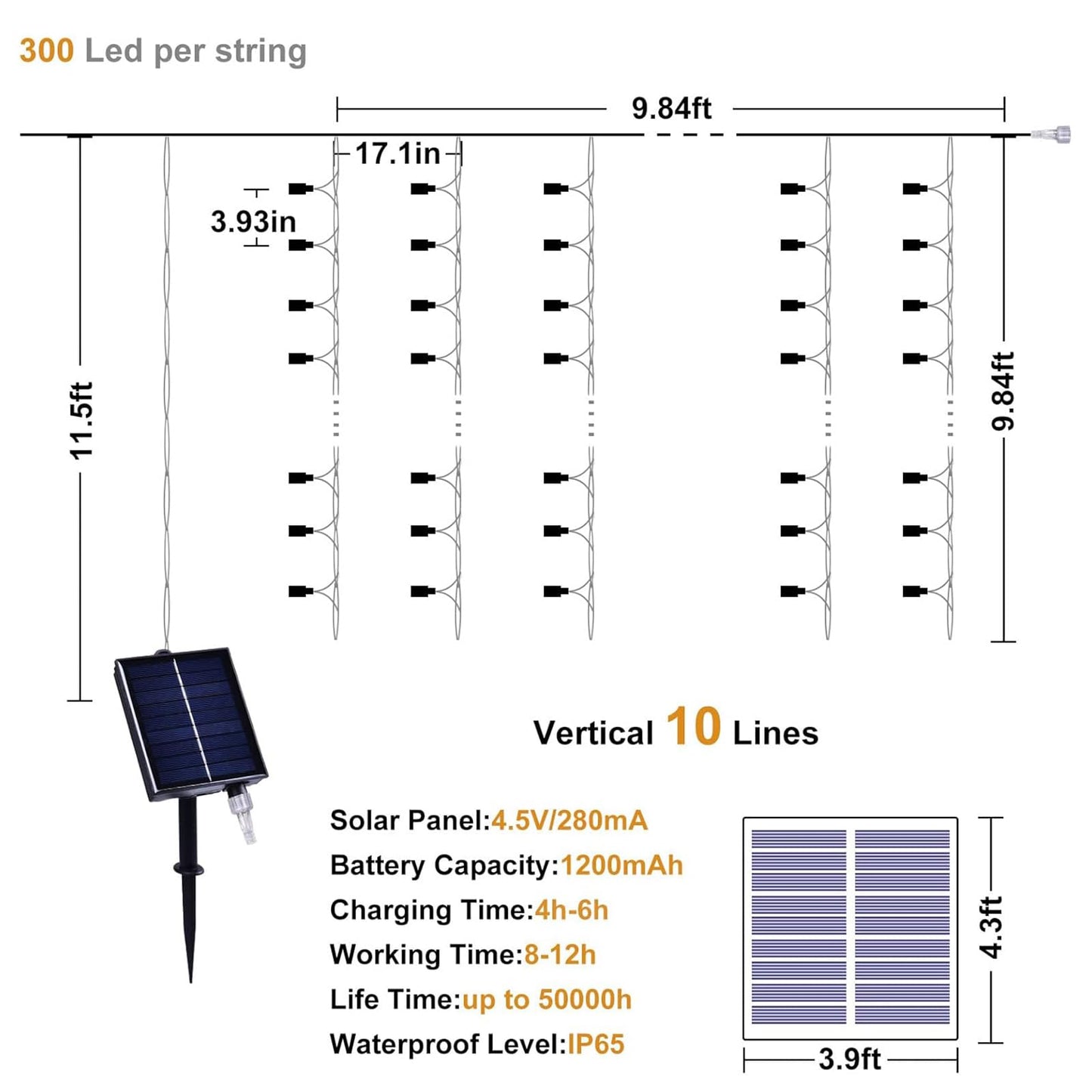 XINXIANLIAN 300LED Solar Curtain Lights Outdoor Indoor 8 Modes Solar Fairy Curtain String Lights Waterproof Twinkle Lights for Home Garden Patio Gazebo(Warm White)