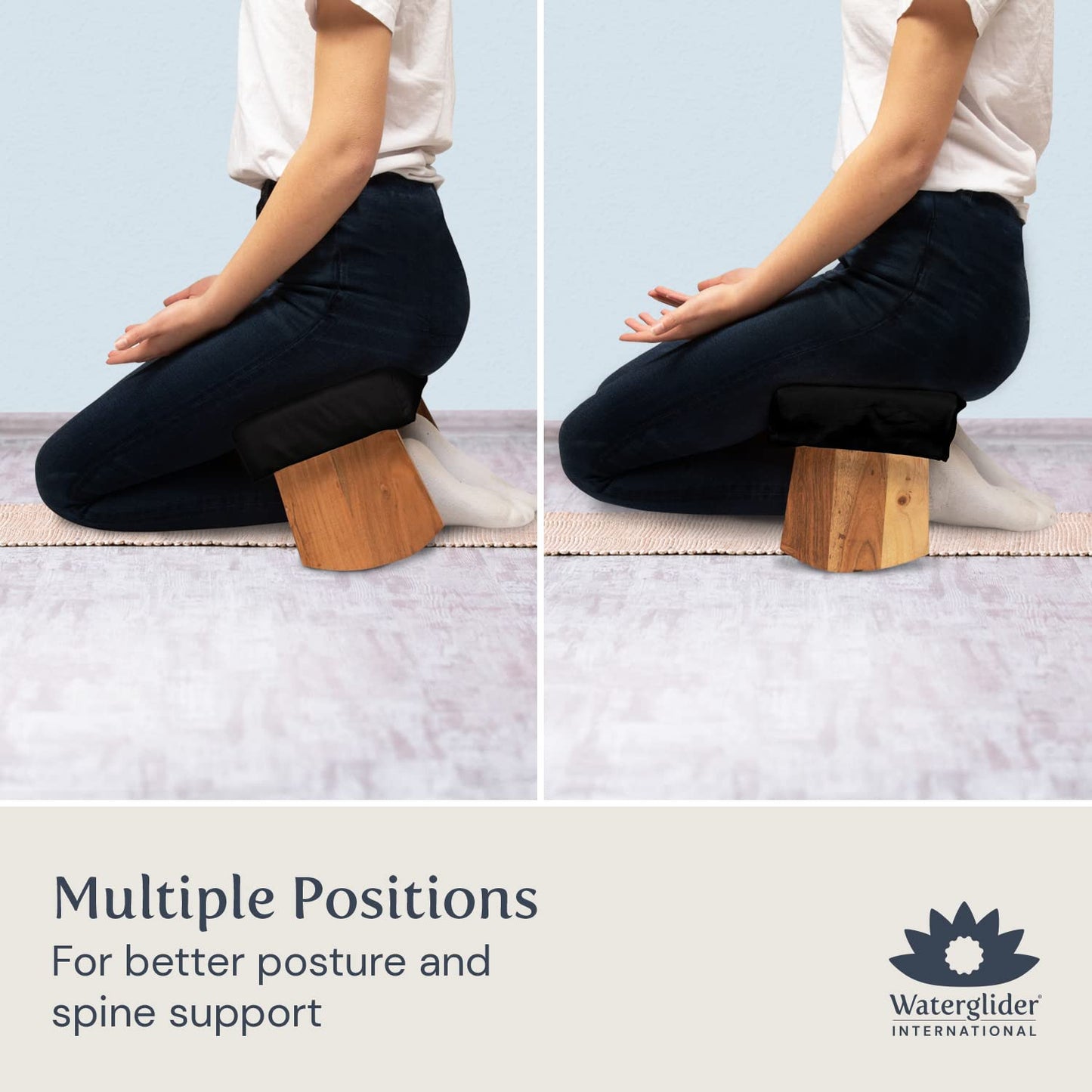Waterglider International Meditation Bench (Zen Black), Seiza, Sustainable Acacia Wood with Curved Bottom Edges for The Perfect Posture, Meditation Stool, Prayer Bench, Meditation Chair, Yoga Stool