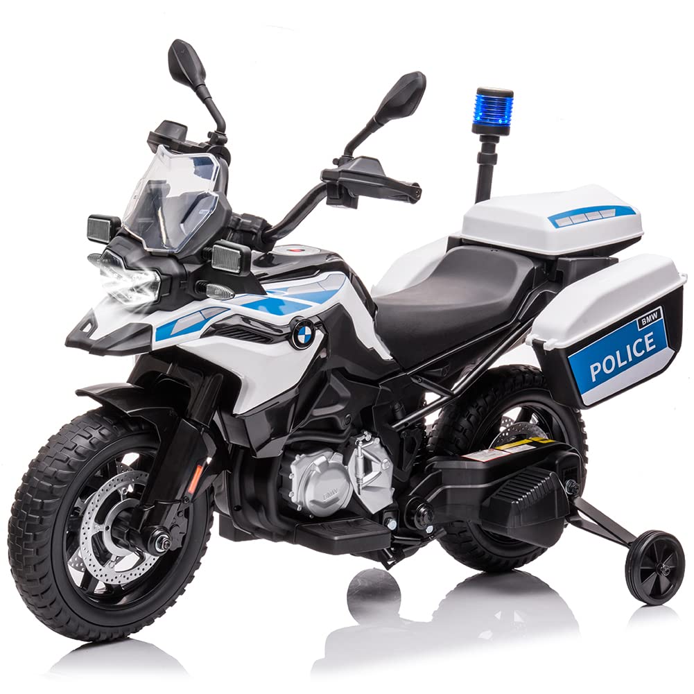 12V 7AH Kids Motorcycle, Licensed BMW Ride On Police Motorcycle, Kids Car with High/Low Speed, 2 Storage Boxes,Warning Lights and LED Headlights,Spring Suspension, Toys for Boys Girls