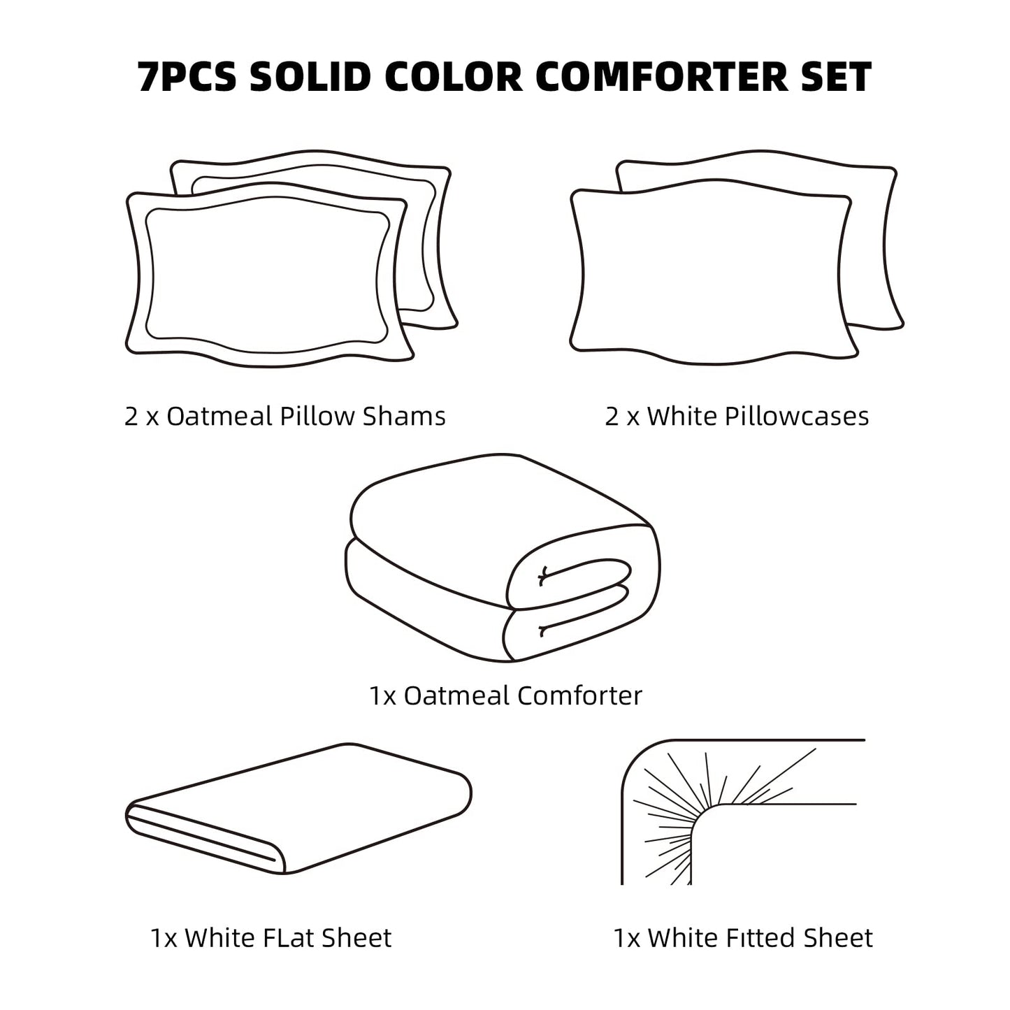 weigelia Queen Comforter Set 7 Pieces Oatmeal Comforters Queen Size Soft Fluffy Bedding Comforter Set with Fitted Sheets, Flat Sheets, Pillow Shams, and Pillowcases