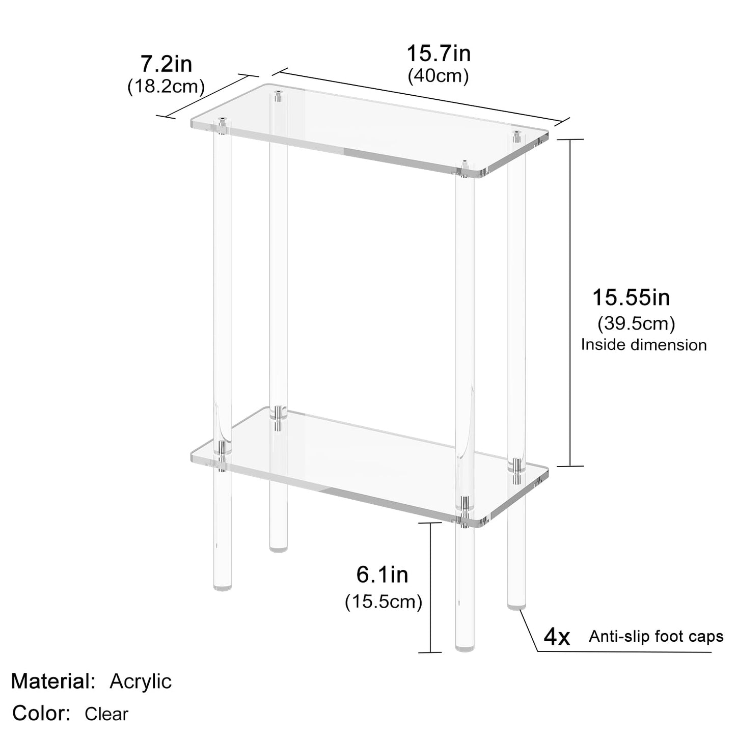 XOHYW Clear Acrylic Side Sofa Table, Small Narrow End Table, Coffee Table for Bedroom, Living Room, Bathroom, Easy Assembly, 15.7'' L x 7'' W x 22.3'' H