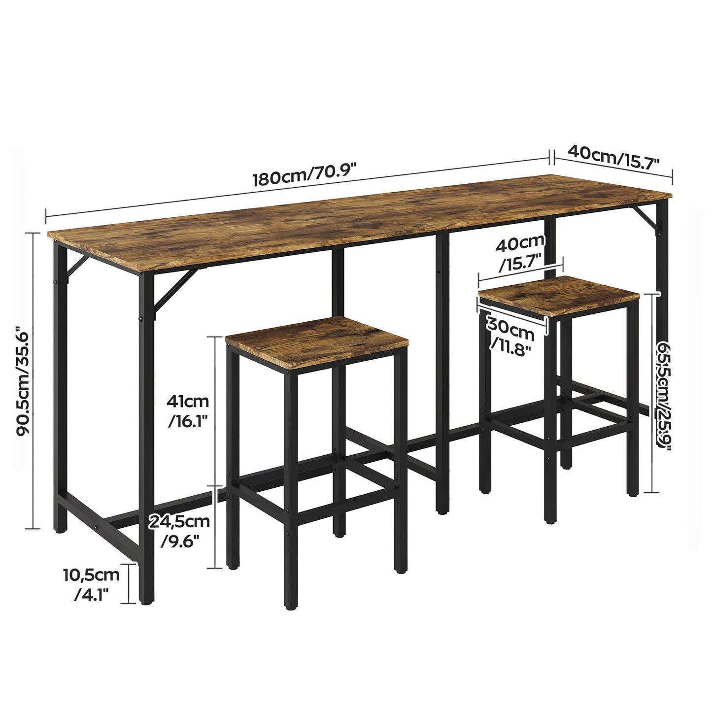 YATINEY 70.9" Bar Table and Chairs Set, Dining Table and Chair Sets, 3 Piece Counter Height Table and 2 Stools, Kithcen Table for Home Restaurant, Bar, Rustic Brown BT09BR