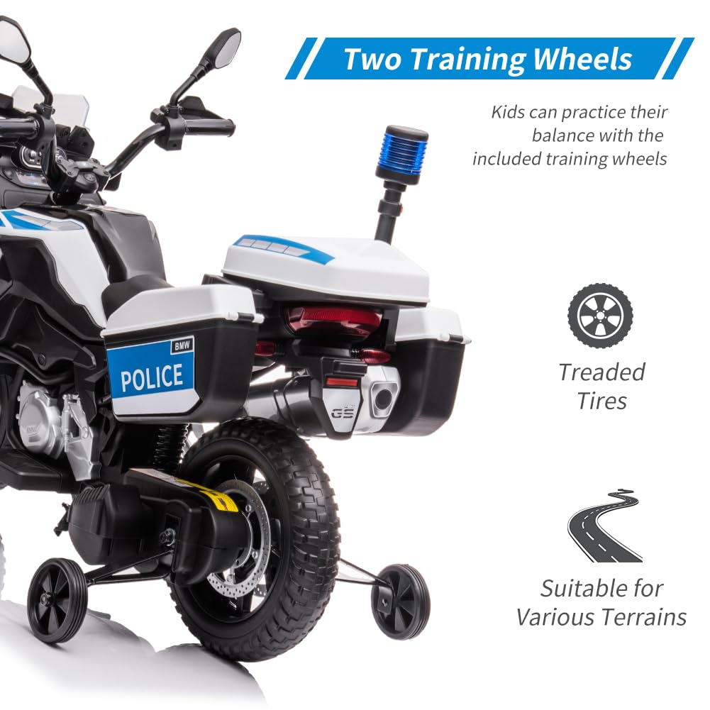 12V 7AH Kids Motorcycle, Licensed BMW Ride On Police Motorcycle, Kids Car with High/Low Speed, 2 Storage Boxes,Warning Lights and LED Headlights,Spring Suspension, Toys for Boys Girls