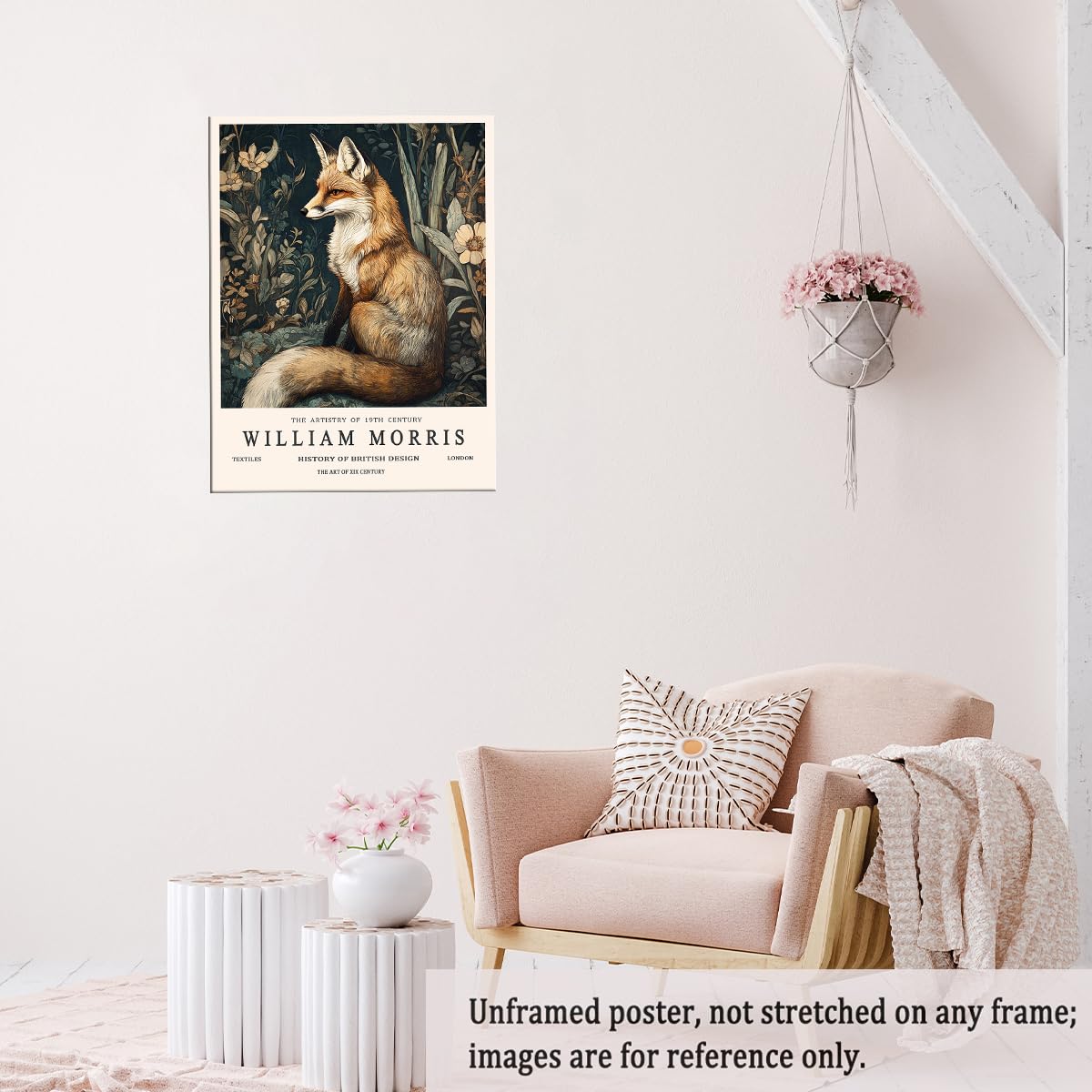 William Morris Style Fox Canvas Print Victorian Animal Portrait Wall Art Botanical Dark Nature Poster for Study Living Room or Rustic Home Decor-11x14Inch Ready to Hang (Unframed)
