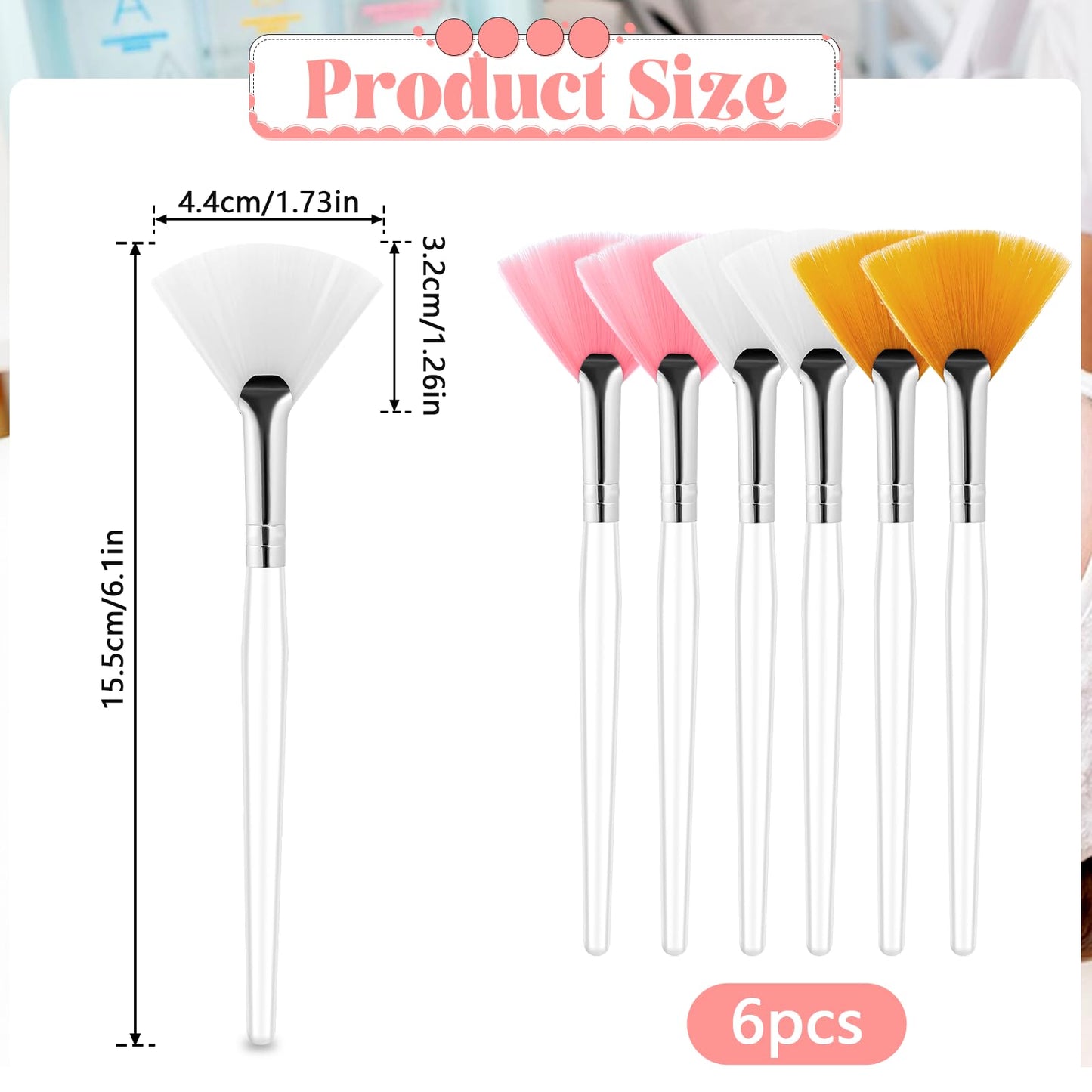 6PCS Fan Mask Brushes, Fan Brushes Esthetician, Chemical Peel Brushs, Facial Applicator Brush, Soft Makeup Brushs, Esthetician Cosmetic Brush for Mud Cream Makeup Peel