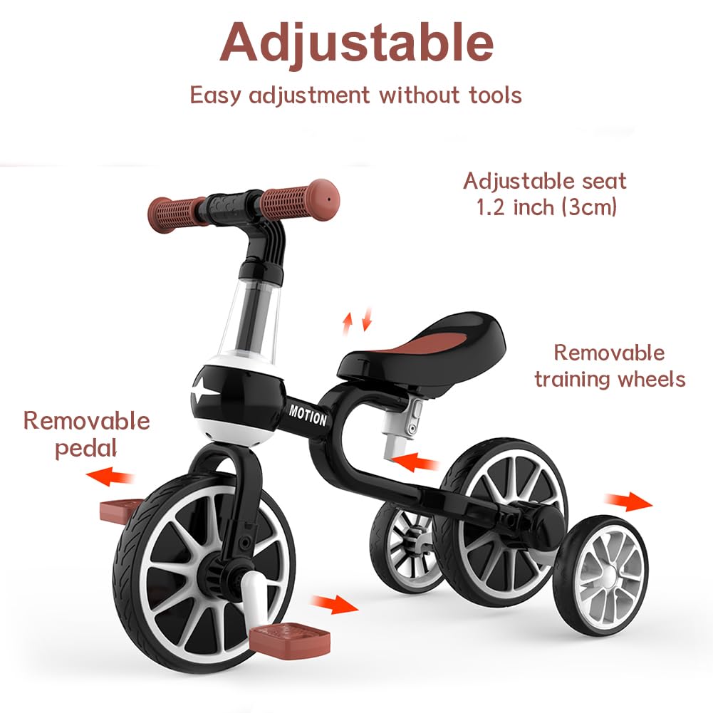 XIAPIA 3 in 1 Toddler Tricycle Gifts for 2-4 Years Old Boy with Adjustable Seat Detachable Pedal and Training Wheels, Baby Balance Bike Trikes Riding Toys Birthday Chirstmas Gifts