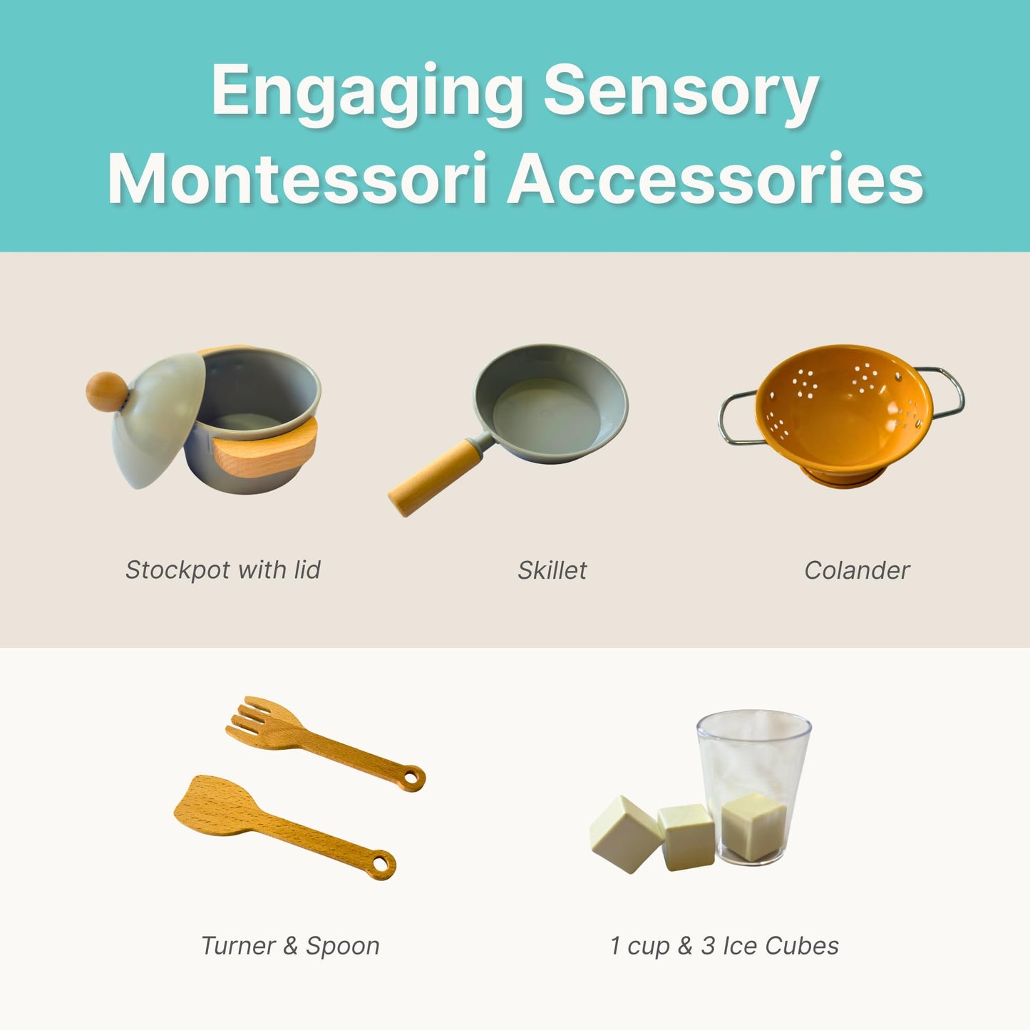 Wooden Play Kitchen for Kids with Working Sink & Faucet Toy – Montessori Sensory Pretend Playset for Toddlers 3-5 – Interactive Kids Kitchen Playset with Lights & Sounds