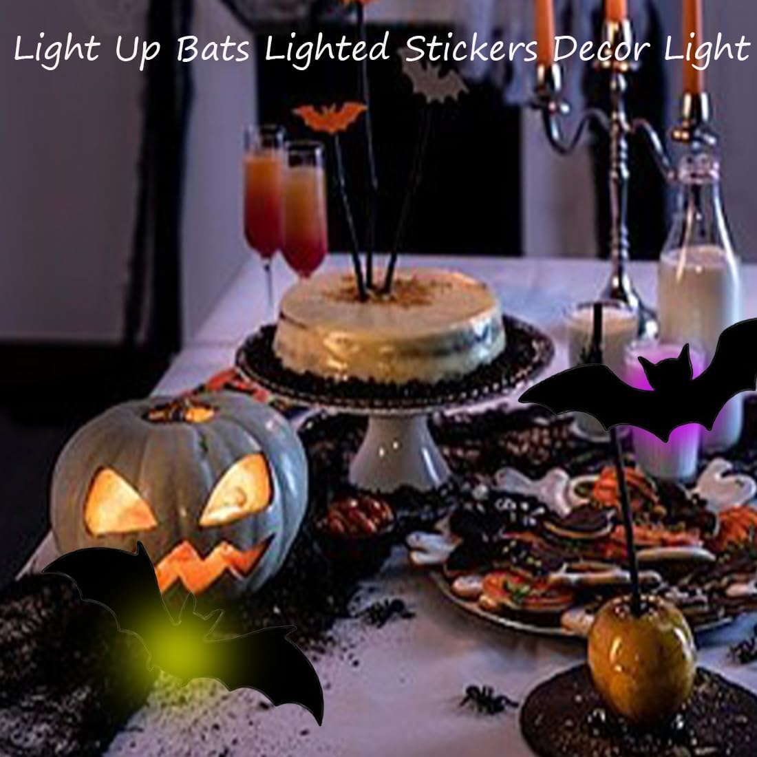 3D Bat Design Led Decoration, Halloween Bats Wall Decor, Hanging Bats Halloween Decor, Light-Up Wall/Window Clings–Flashing 3D Lighted Bat Sticky for Halloweens Indoor & Outdoor (24PCS-LED)