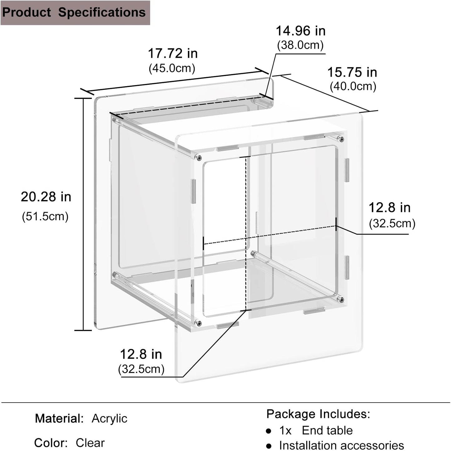 XOHYW Acrylic End Table, Side Table Nightstand with Open Storage Shelf, 2-Tier Bedside Table Home Decor Display for Bedroom, Living Room, Office (1, Clear)