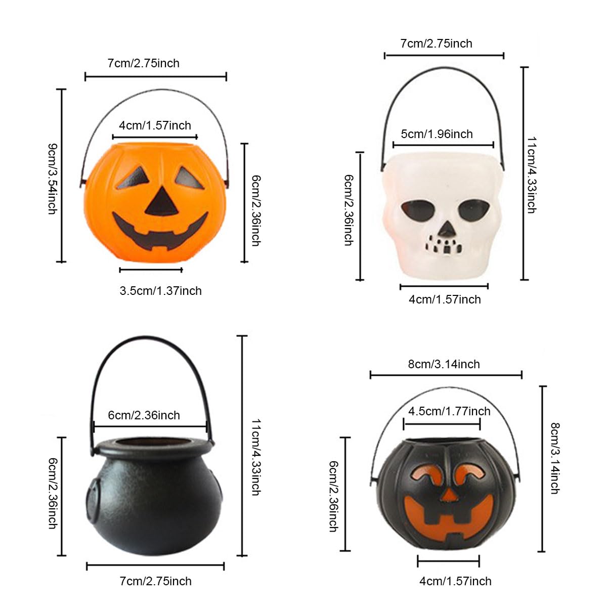 Wepetyo 24 Pcs Mini Halloween Buckets,Plastic Pumpkin Buckets Witch/White Ghost/Pumpkin Shape-Candy Holder Pot with Handle for Halloween Party Supplies