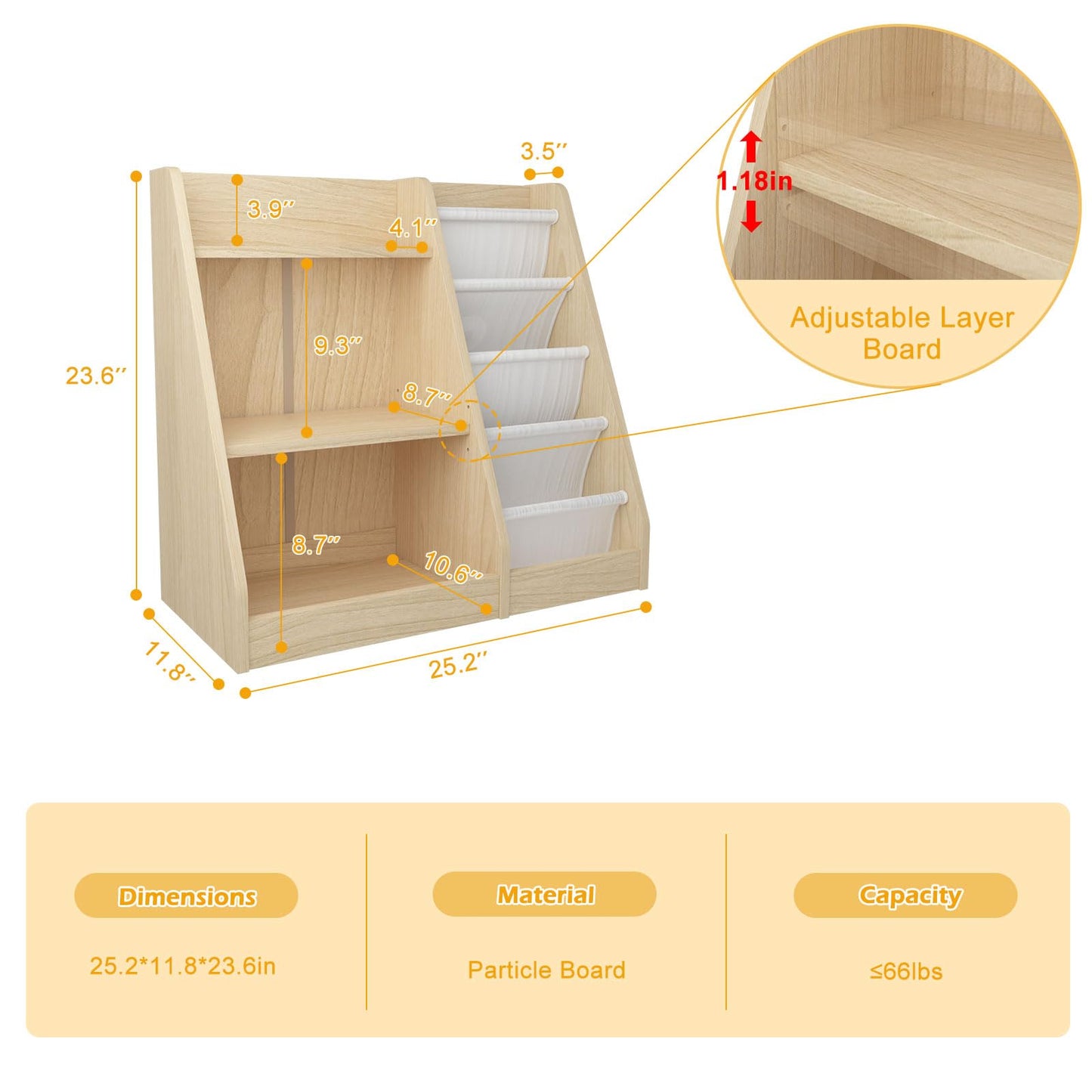 White 3 Tier Kids Bookshelf Toddler Book Rack for Book Toy Storage Organizer Children Bookcase 4 Sling Adjustable Book Display Shelf for Nursery Playroom Kids Baby Bedroom