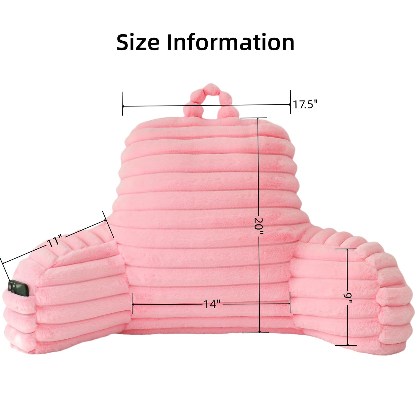 Yaoshuho Large Reading Pillow for Adults, Back Support Pillow for Sitting Up in Bed with Arms, Couch for Lounging Bedrest, Pink