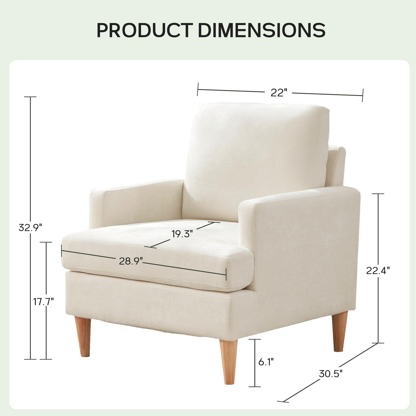 VKNOW Mid-Century Accent Chair, Modern Upholstered Chenille Armchair for Living Room,Comfy Reading Accent Chairs with Wood Legs for Bedroom, Beige