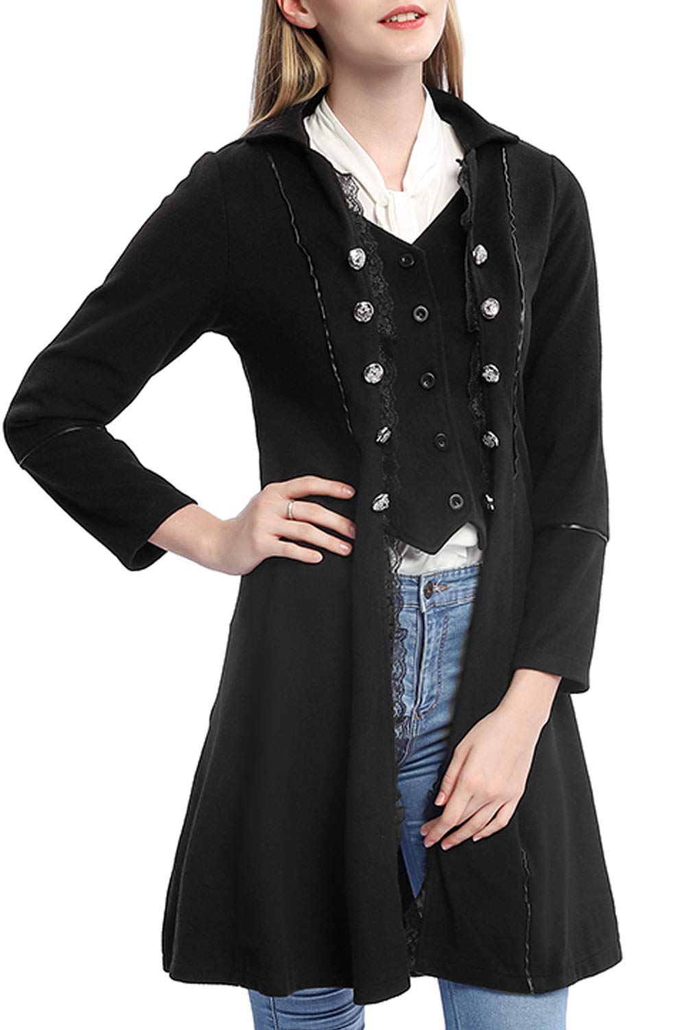 VNVNE Women's Gothic Steampunk Corset Halloween Costume Coat Victorian Tailcoat Jacket(M,Black)