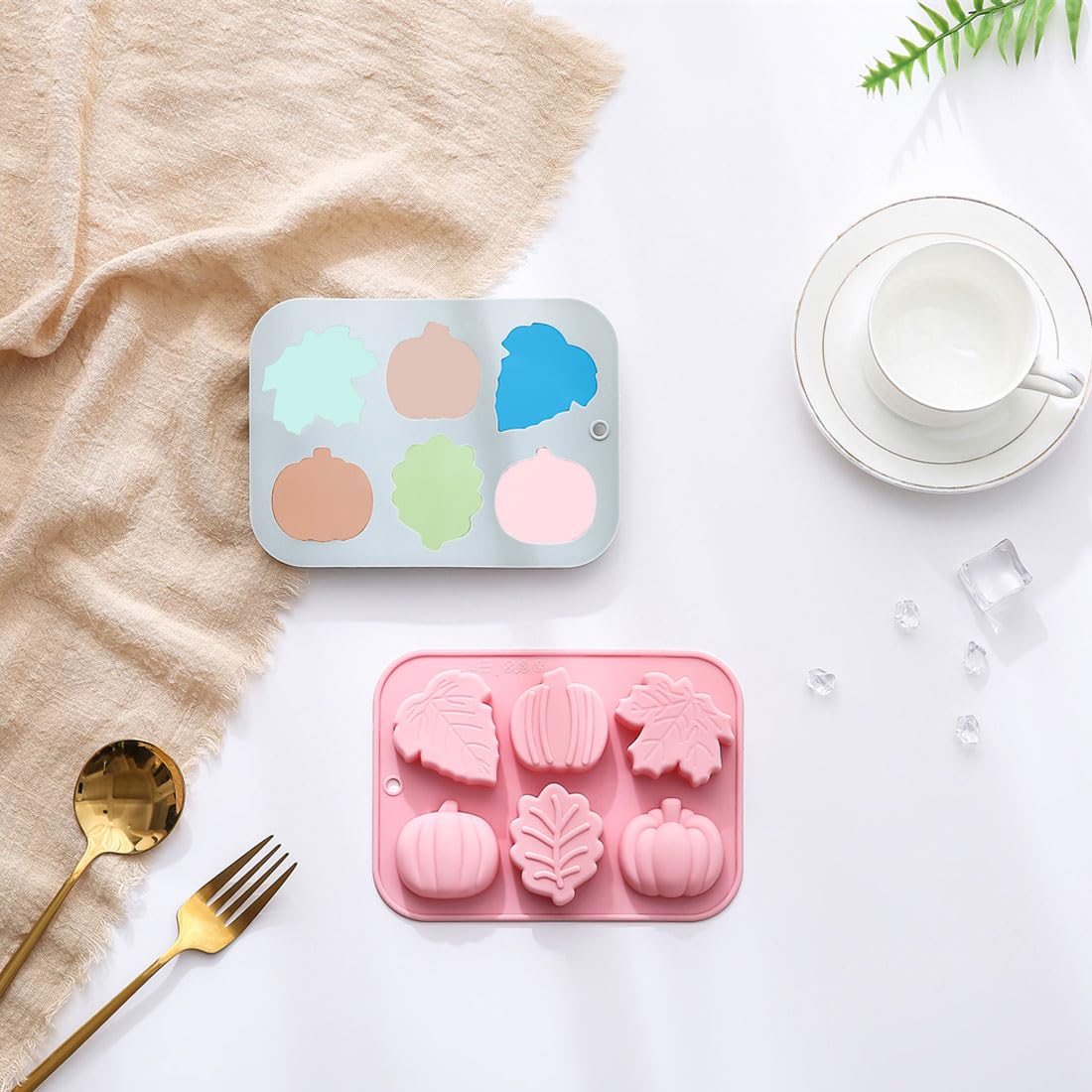 2 Pack Harvest Thanksgiving Themed Silicone Cake Molds 6 Cavity 3D Autumn Pumpkin Maple Leaves Mould Tray DIY Baking Fall Décor Tools for Chocolate Candy Mousse Dessert Gummy Handmade Soap Clay