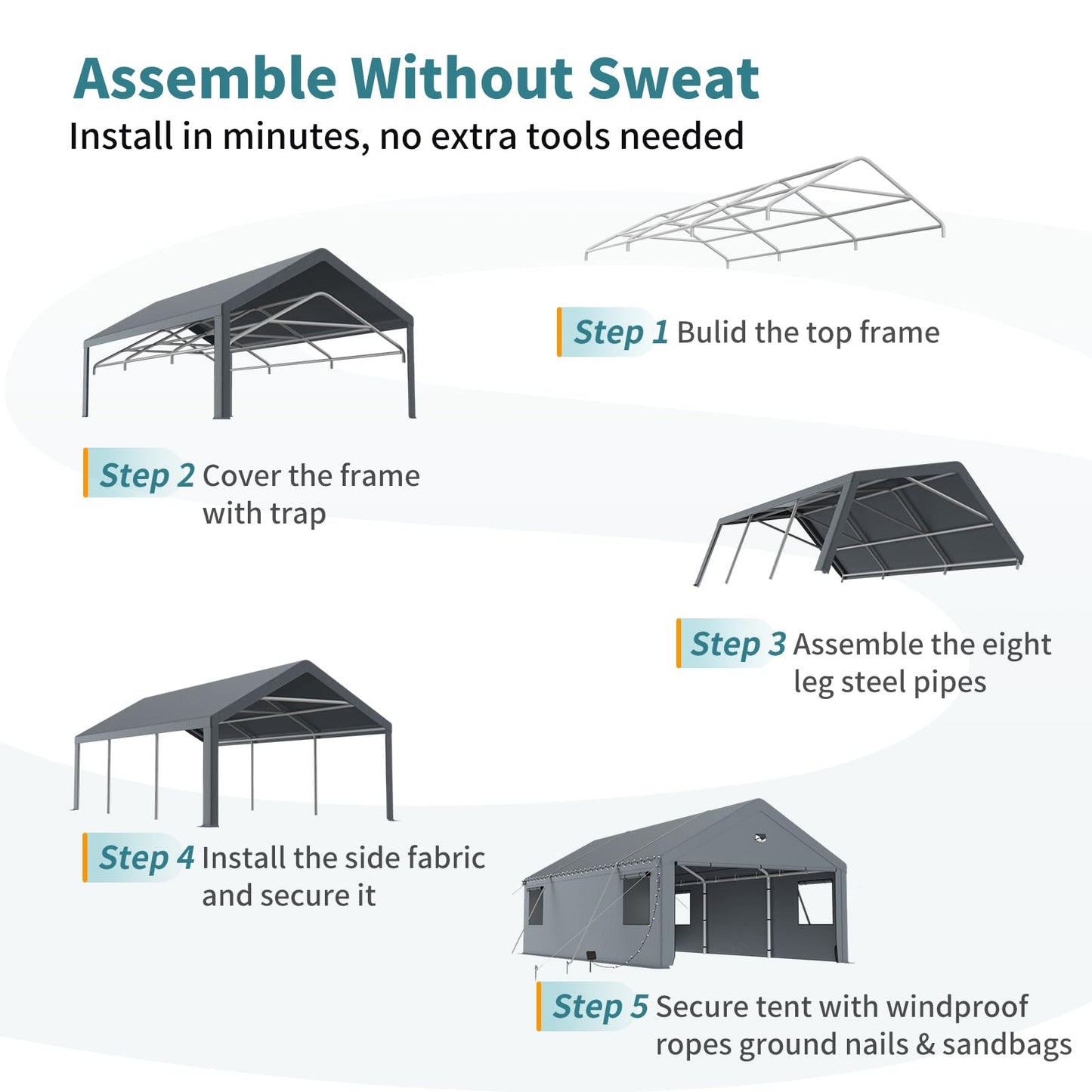 13x25FT Heavy Duty Carport Canopy,Extra Large Portable Car Tent Garage with Roll-up Windows and All-Season Tarp Cover,Removable Roof &Side Walls for Car, SUV,Boats&Truck Shelter Logic Storage