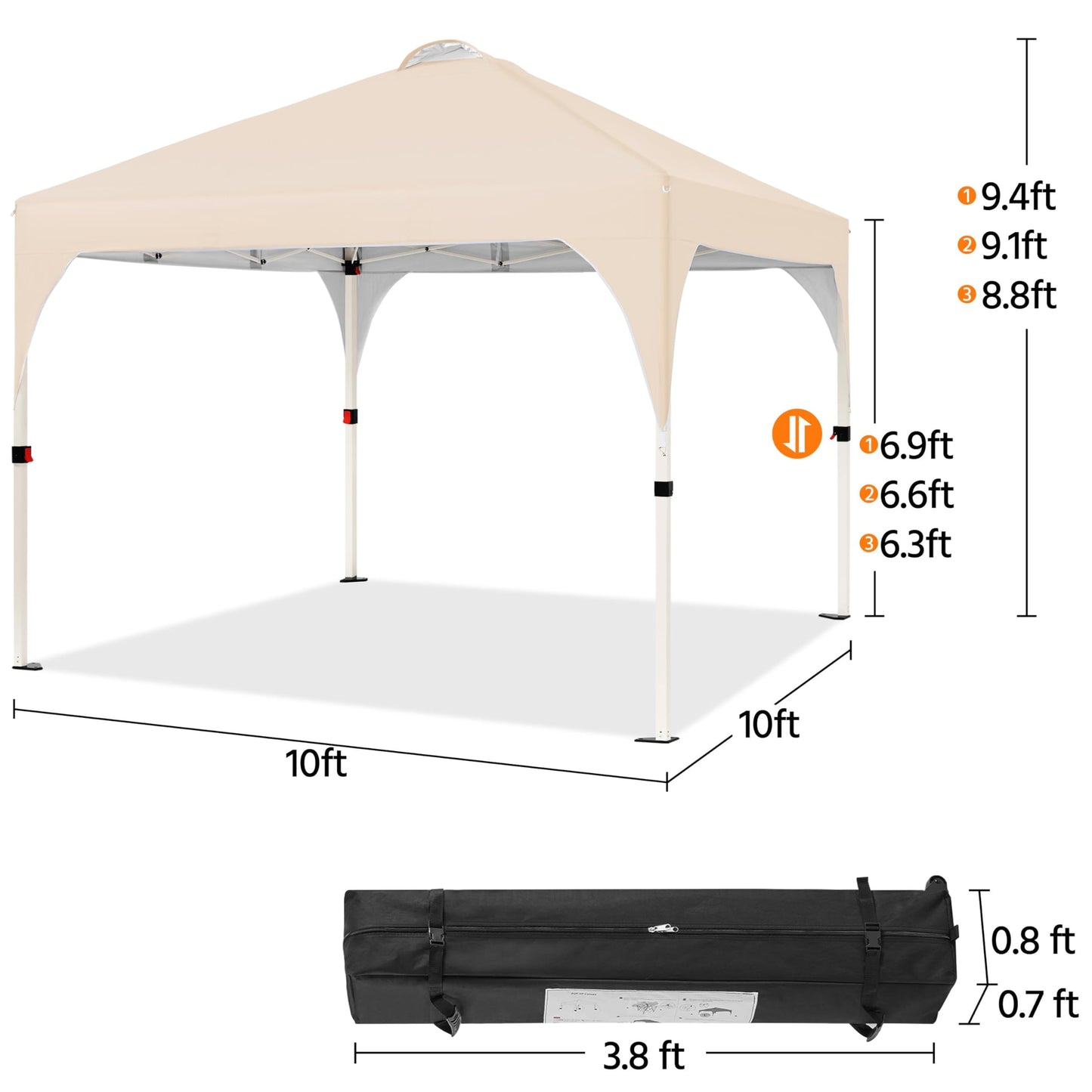 Yaheetech 10x10 Pop Up Canopy Tent with Vent, Easy Set Up Tent, Instant Sun Shelter Canopy with Wheeled Bag, 4 Sandbags, 12 Stakes & 4 Ropes, for Parties, Beach, Outdoor, Beige