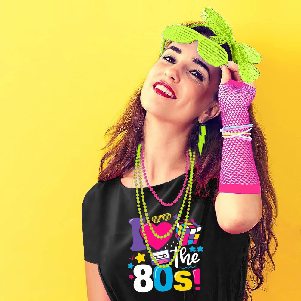 Xintorch 80s Outfit Women Costume Accessories Set T Shirt Leggings Tutu Skirt Neno Party Leg Warmers Headband