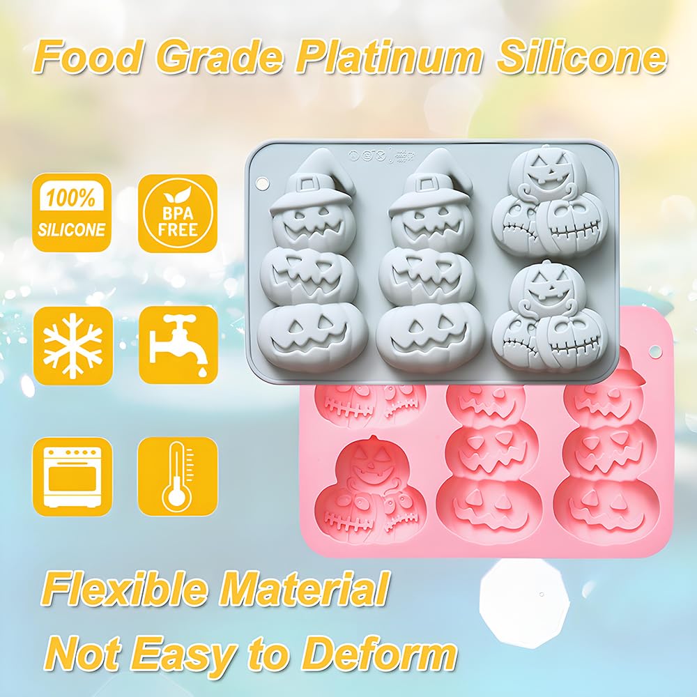 2 Pack Pumpkin Chocolate Molds 2 Different Shapes Pumpkin Silicone Molds for Aromatherapy Candles Chocolate Candy Gummy Crayon Soap Cake Cupcake Topper Decorations for Halloween Harvest Party Props